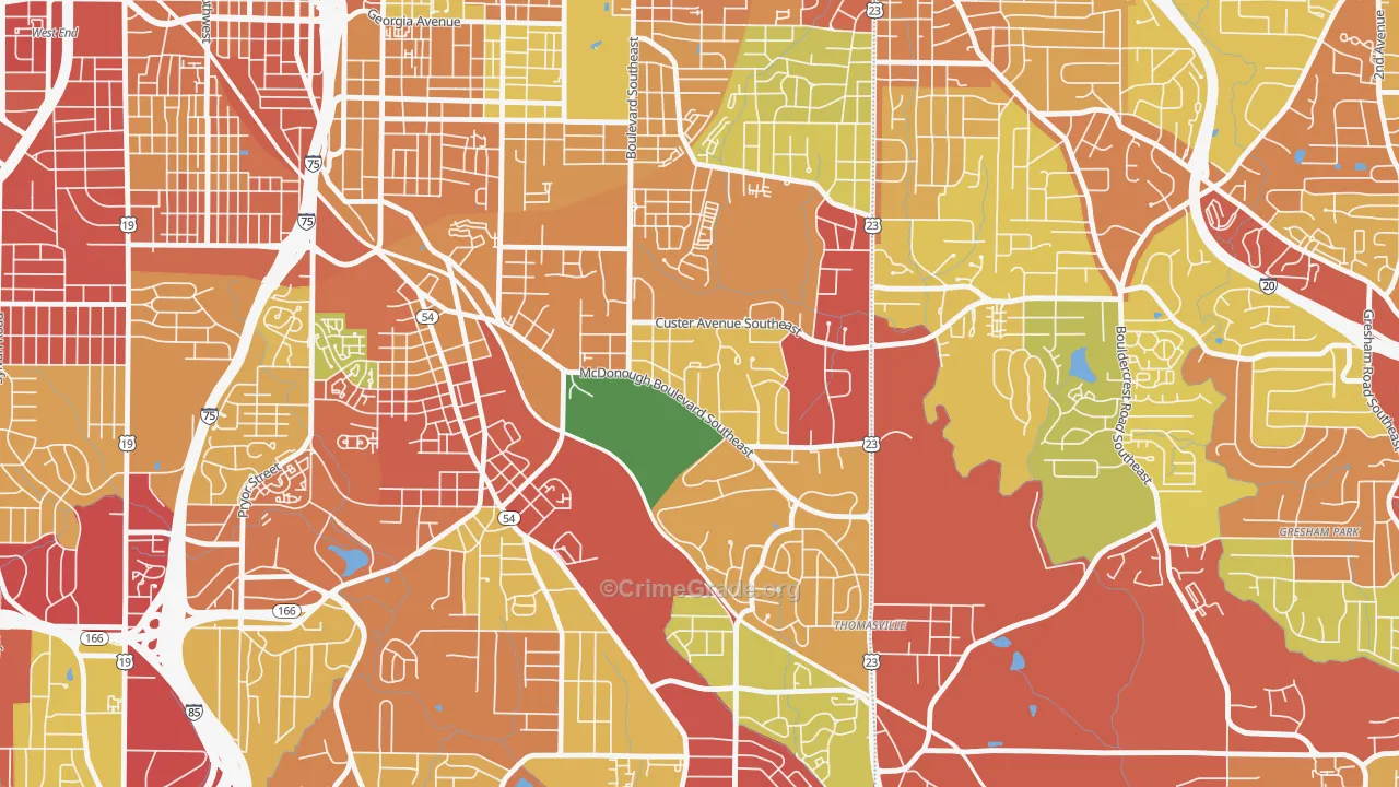 Thomasville, Atlanta, GA Map of Theft Rates