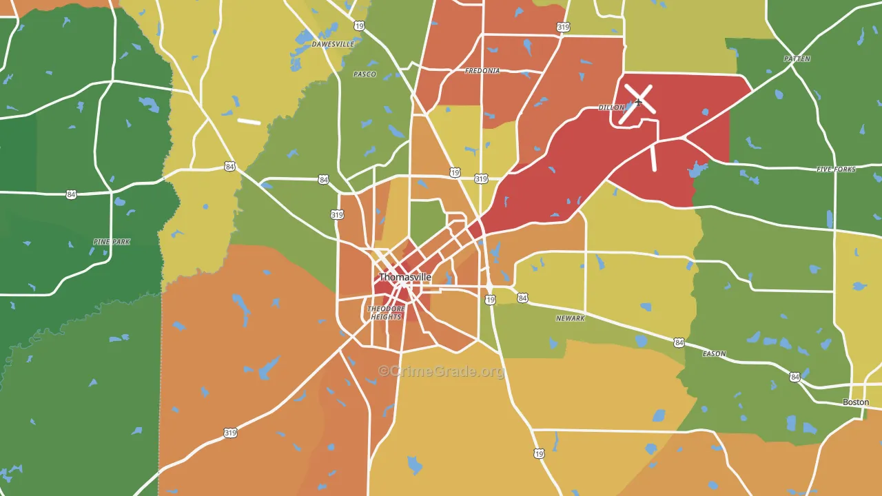 Thomasville, GA Map of Theft Rates