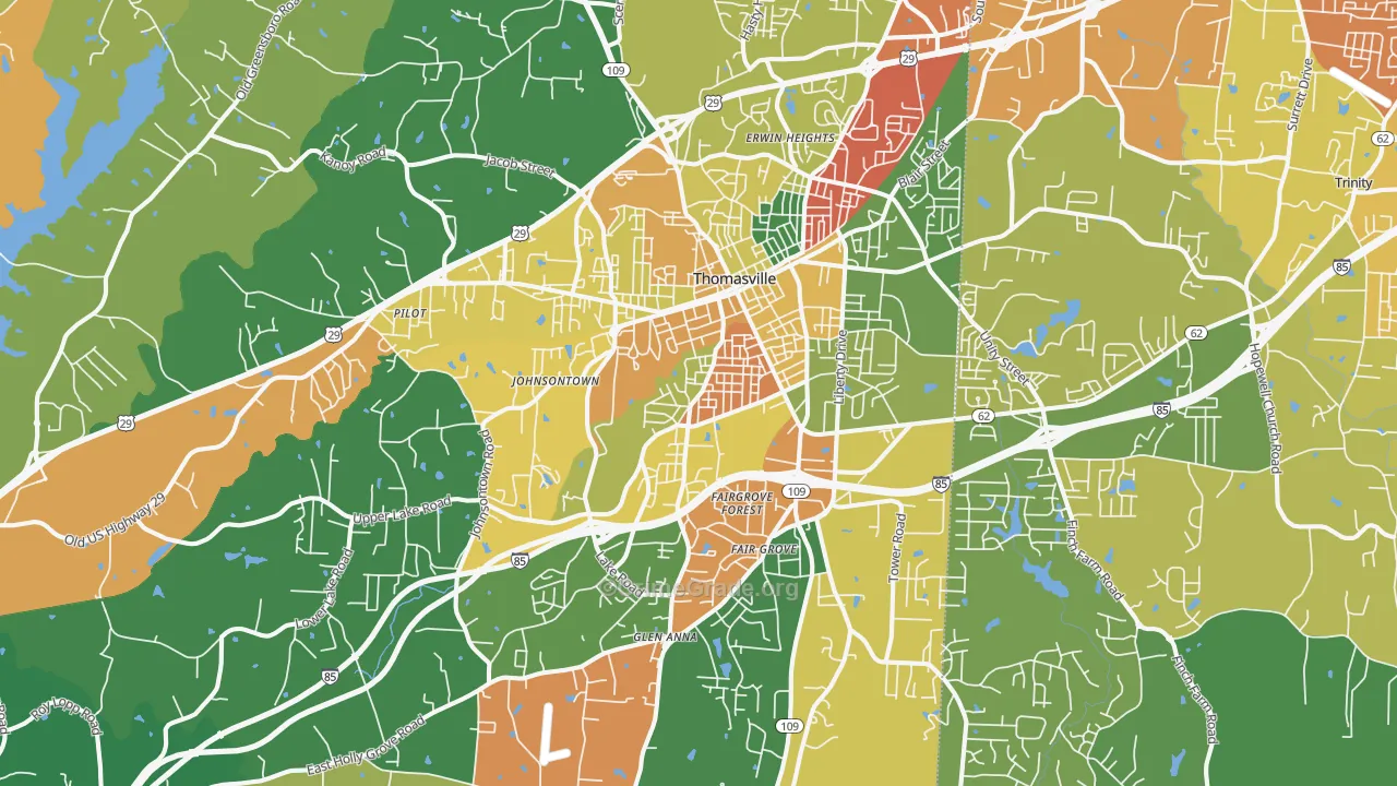 Thomasville, NC Map of Theft Rates