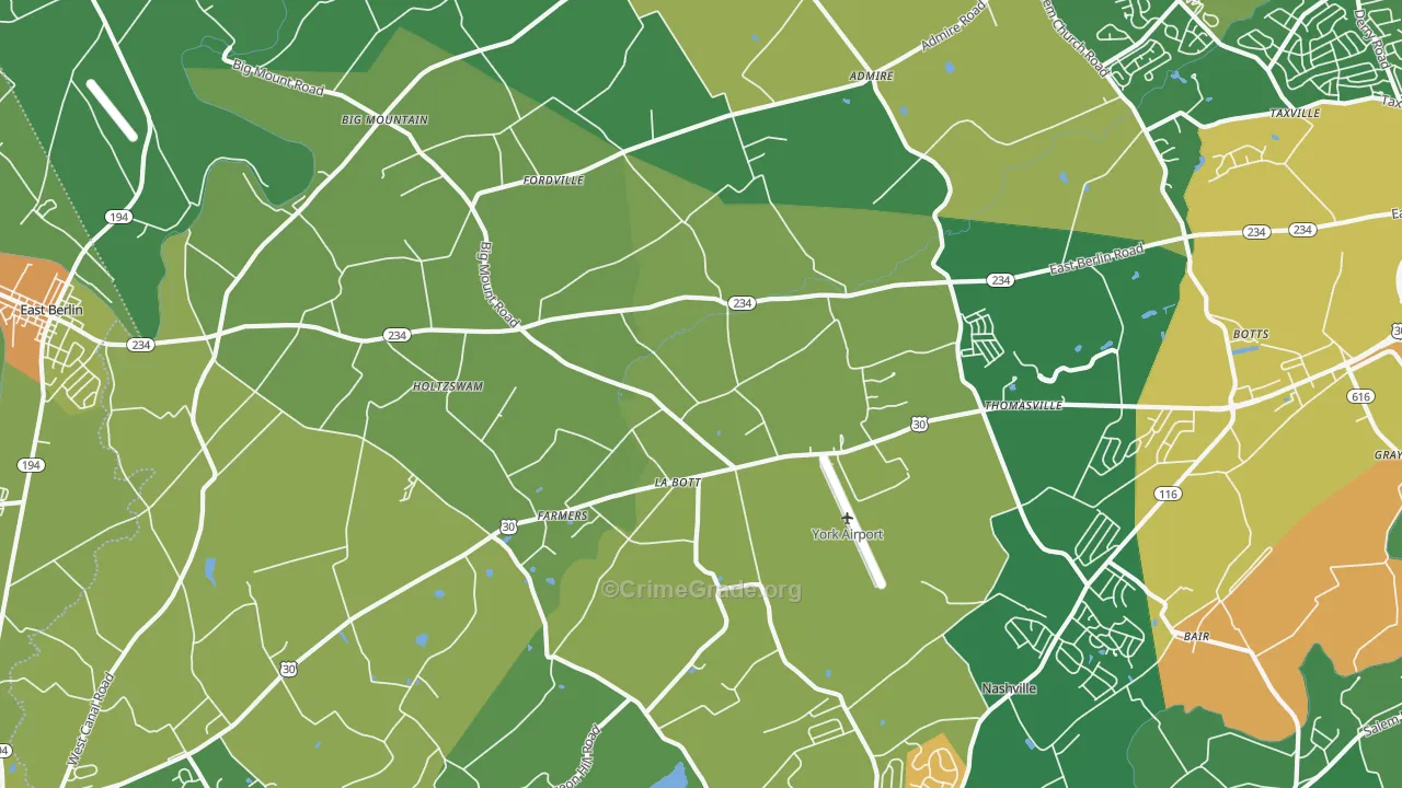 Thomasville, PA Map of Theft Rates
