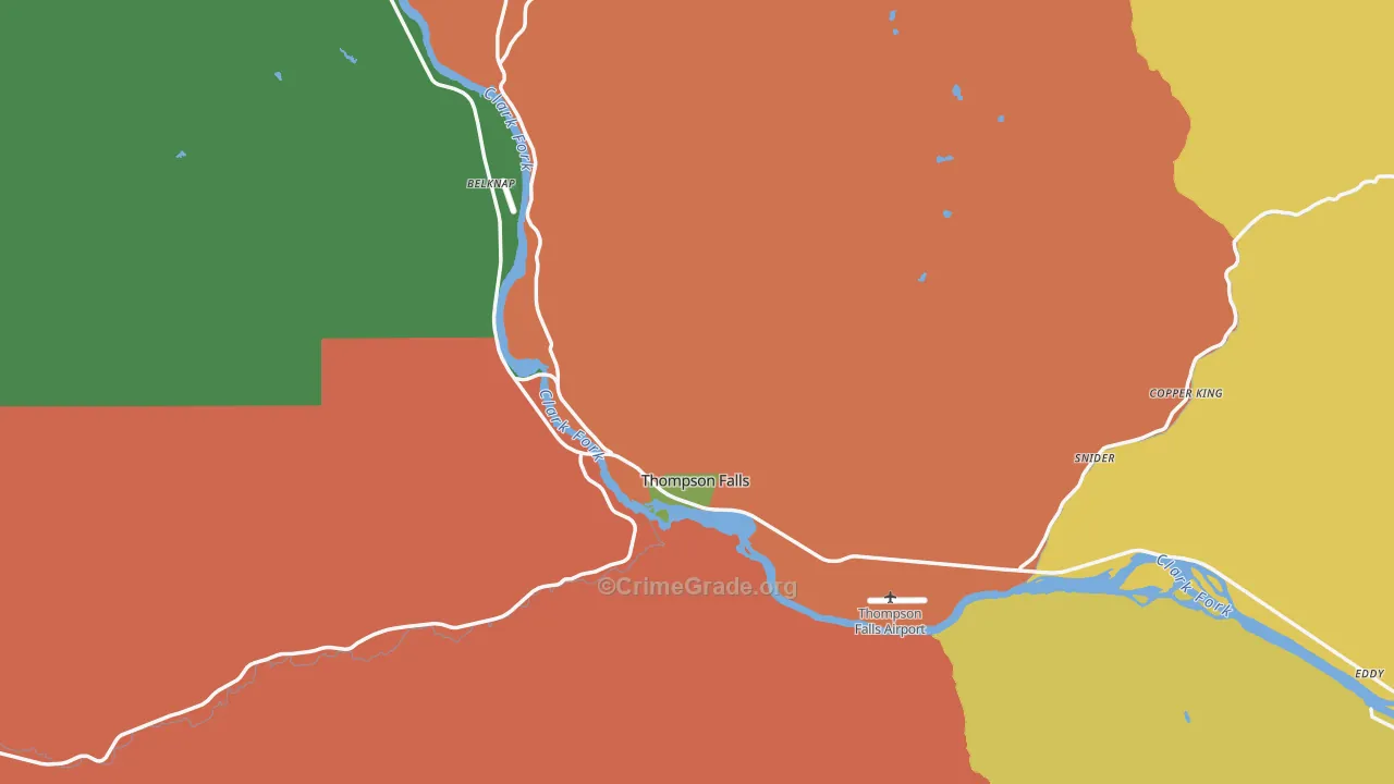 Thompson Falls, MT Map of Theft Rates