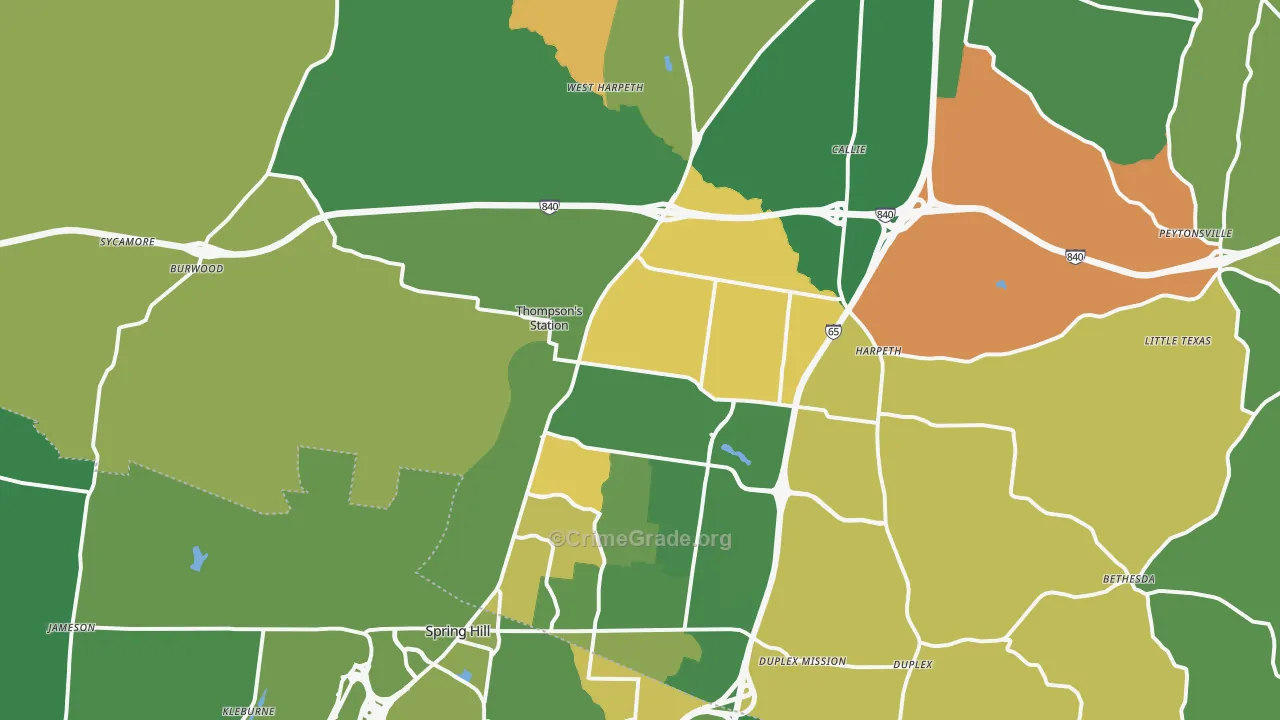 Thompsons Station, TN Map of Theft Rates