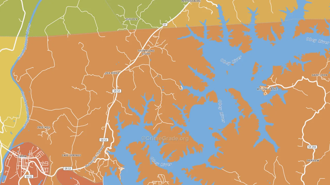 Thompsons Store, TN Map of Theft Rates