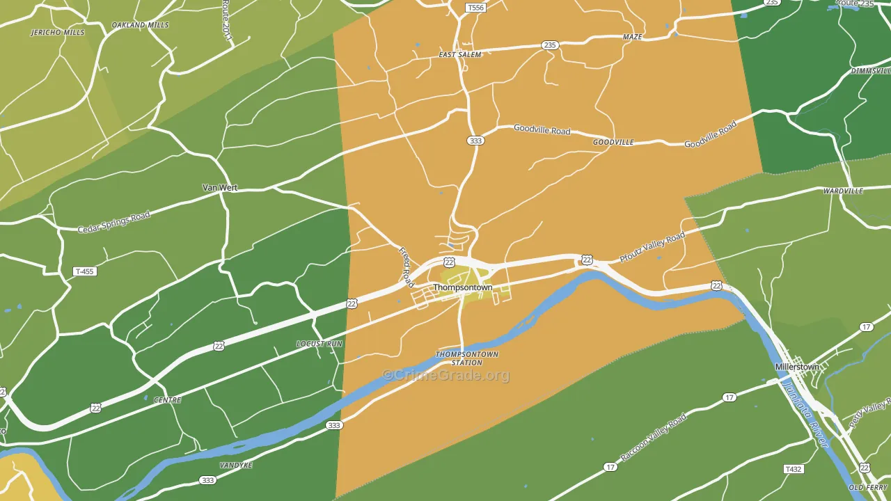 Thompsontown, PA Map of Theft Rates