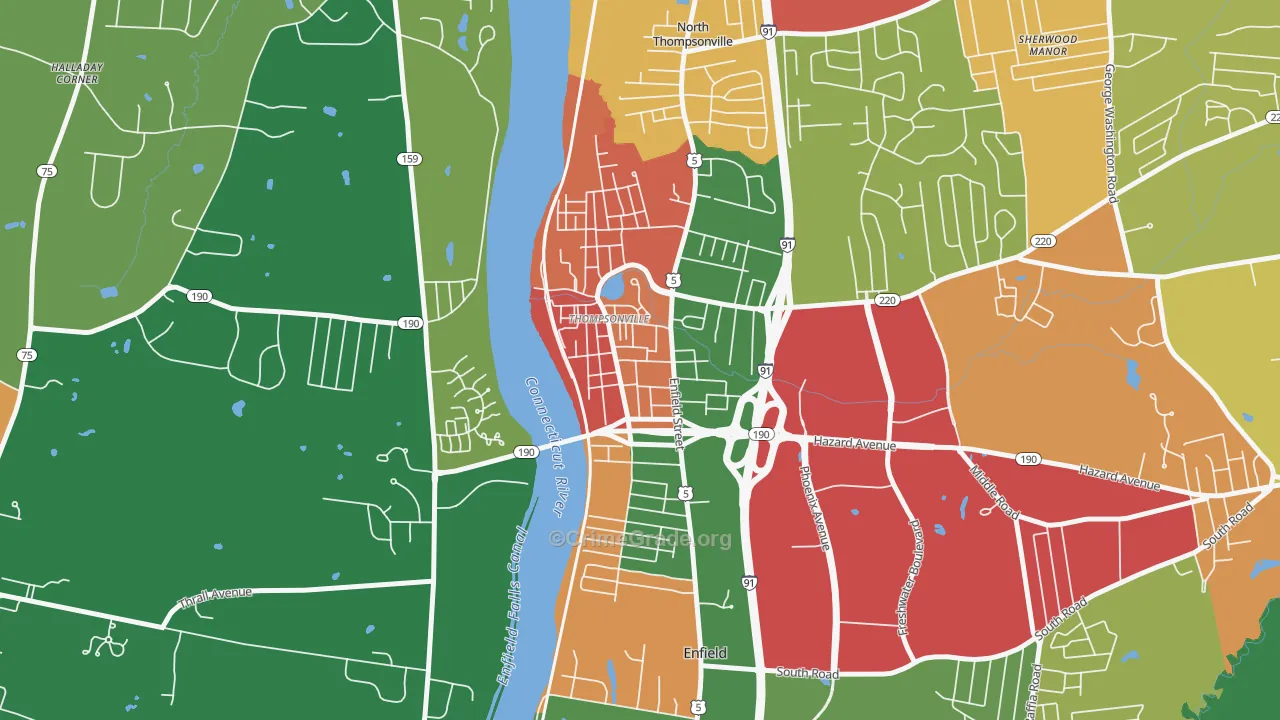 Thompsonville, CT Map of Theft Rates