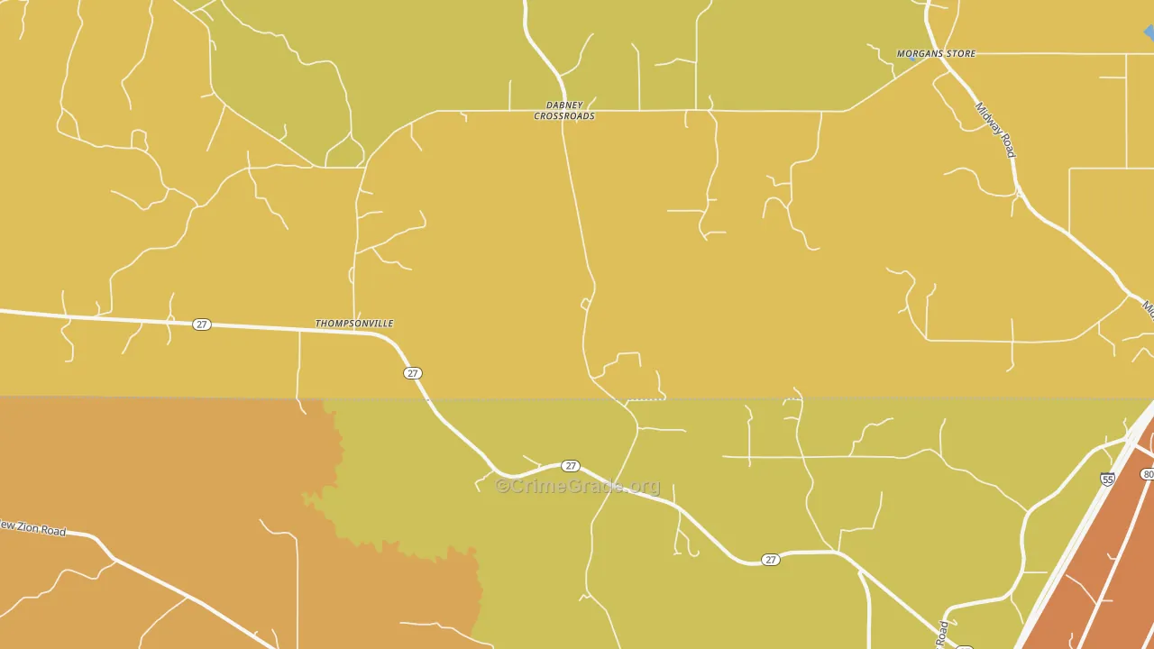Thompsonville, MS Map of Theft Rates