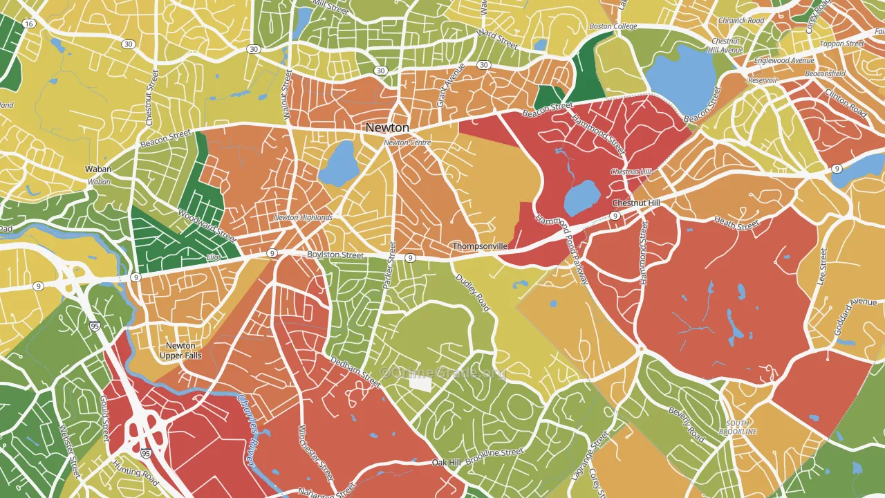 Thompsonville, Newton, MA Map of Theft Rates