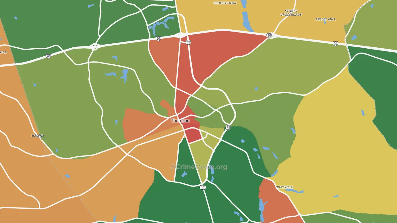 Thomson, GA Map of Theft Rates