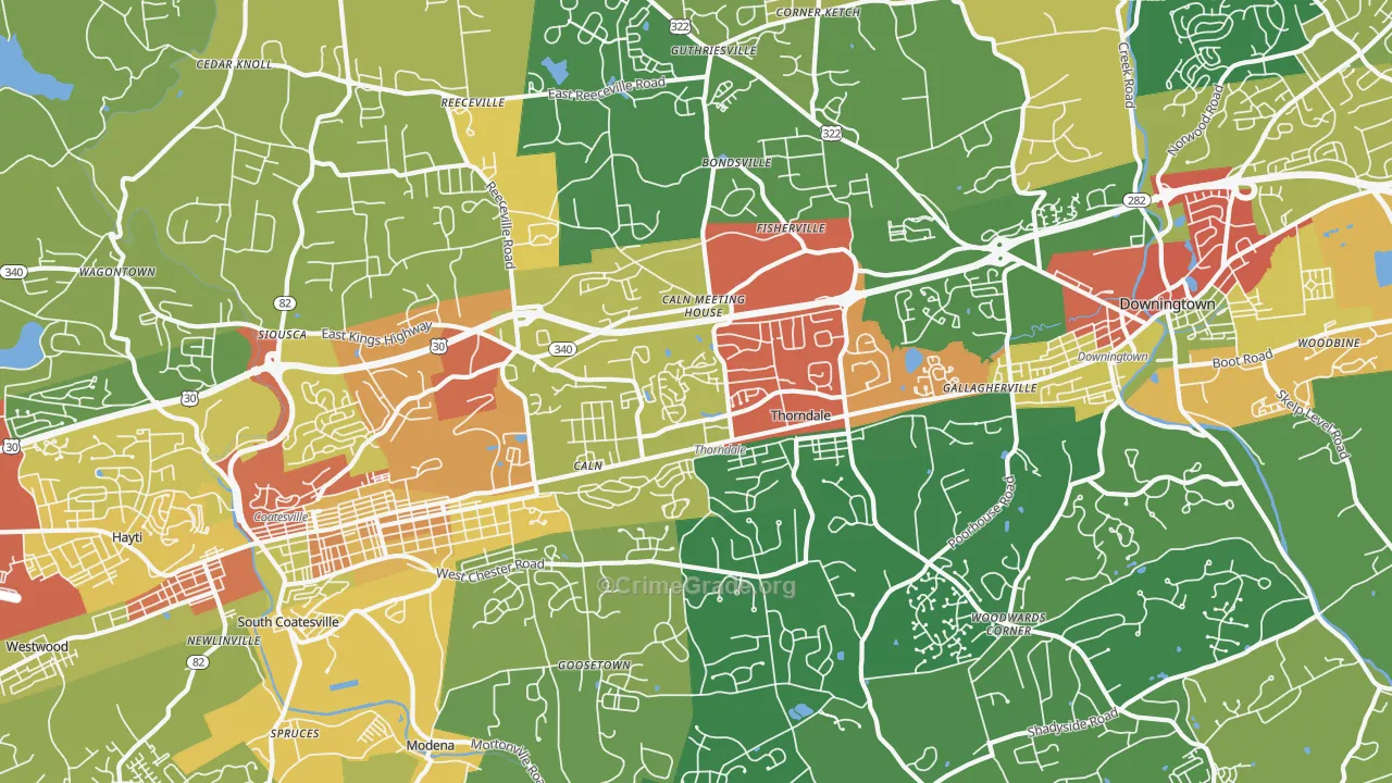 Thorndale, PA Map of Theft Rates