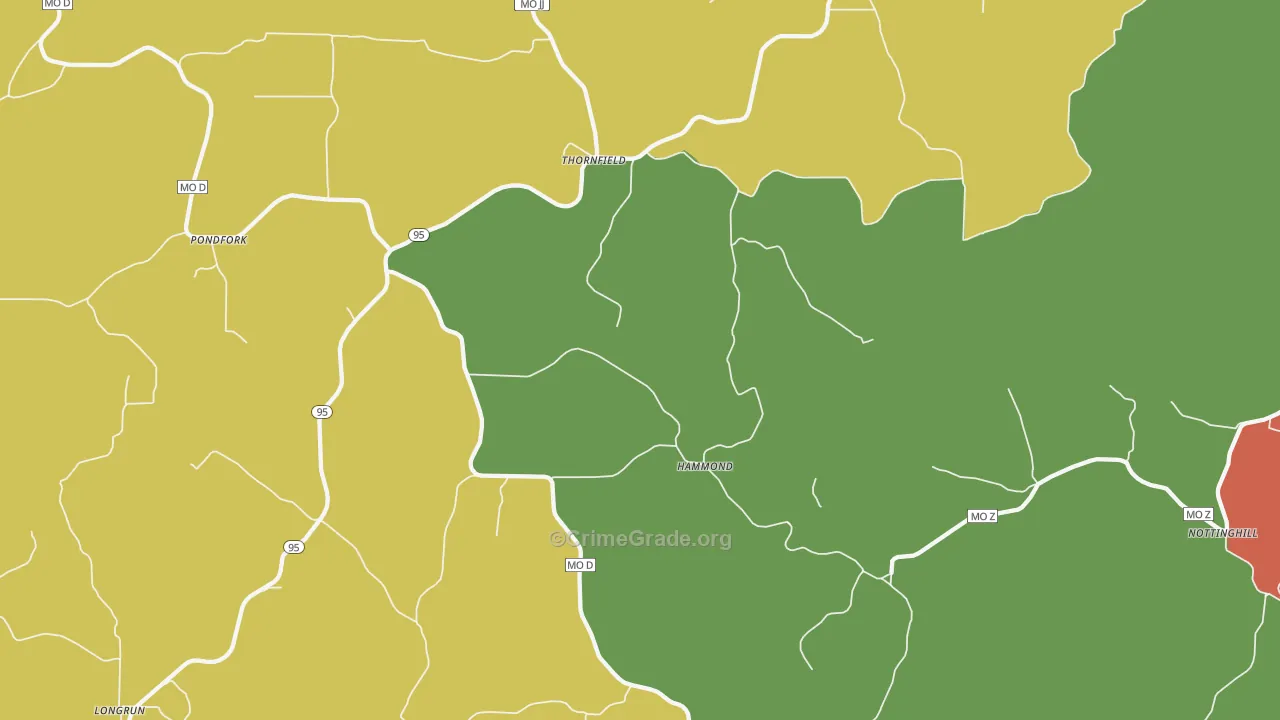 Thornfield, MO Map of Theft Rates