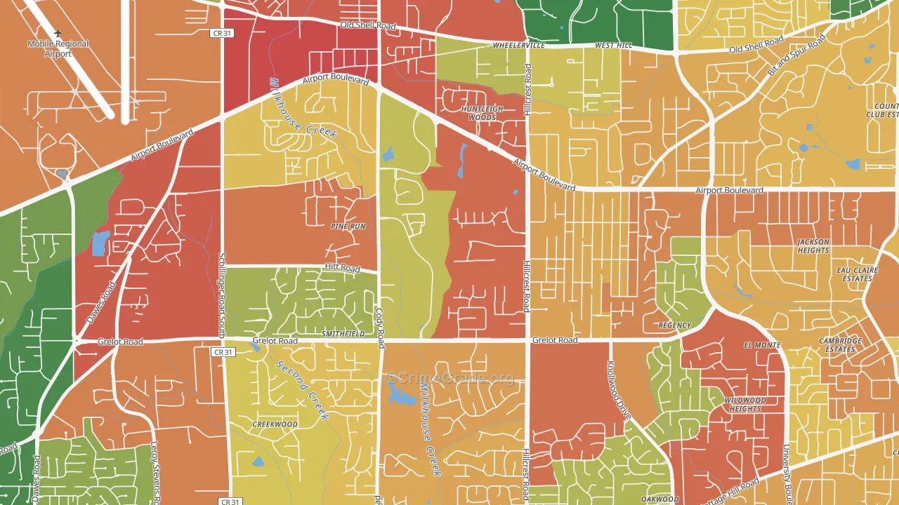 Thornhill, Mobile, AL Map of Theft Rates