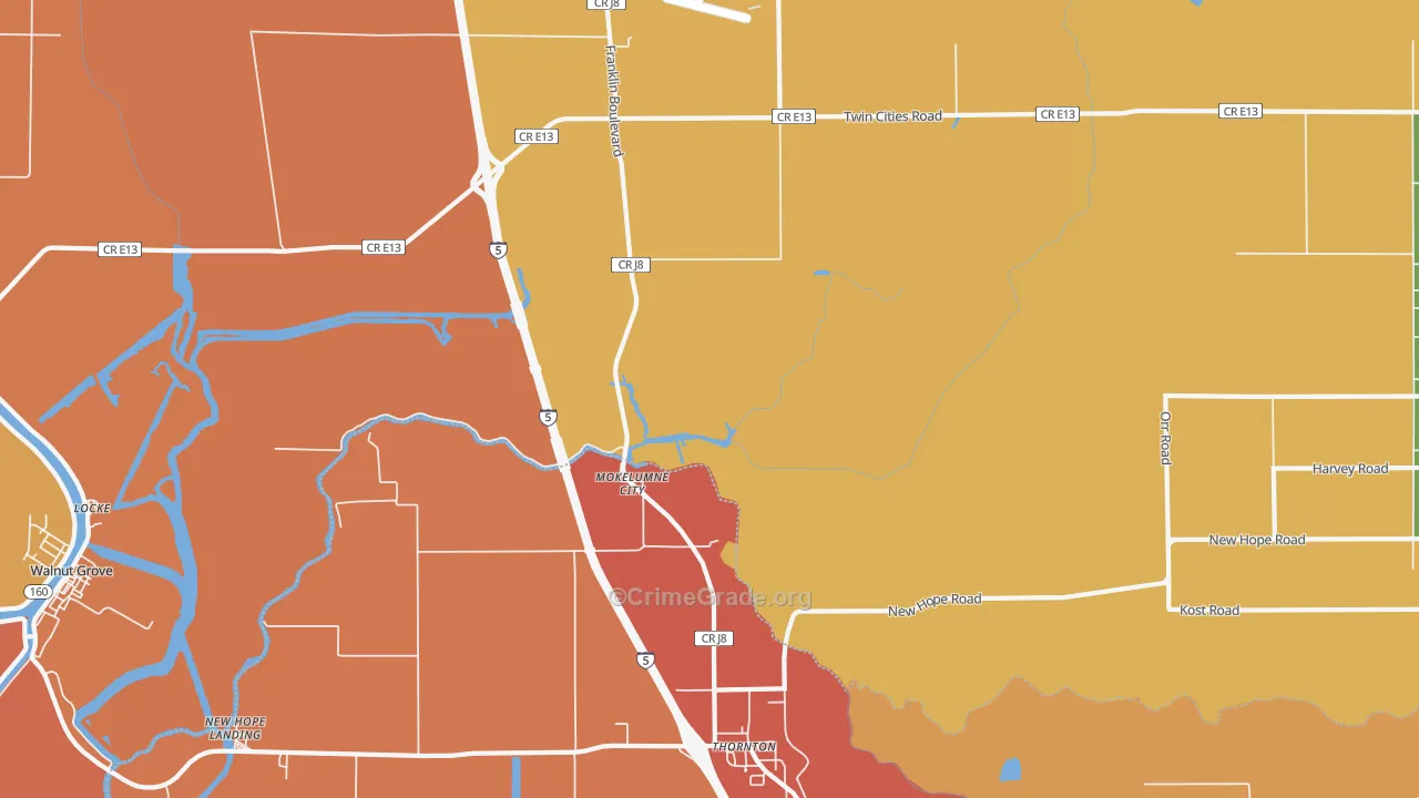 Thornton, CA Map of Theft Rates