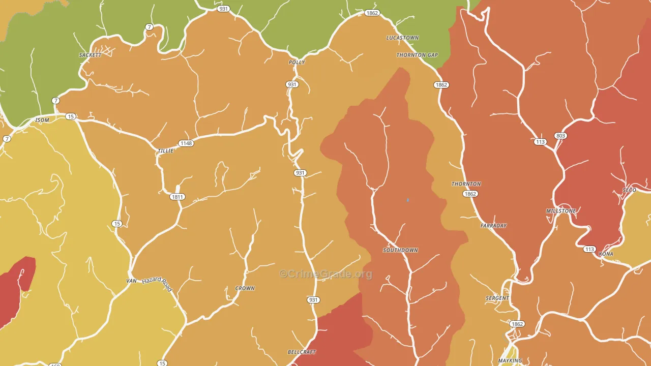 Thornton, KY Map of Theft Rates