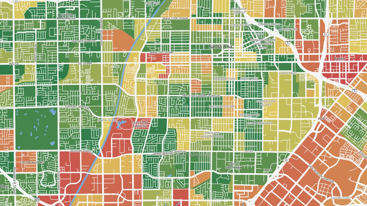 Thornton Park, Santa Ana, CA Map of Theft Rates