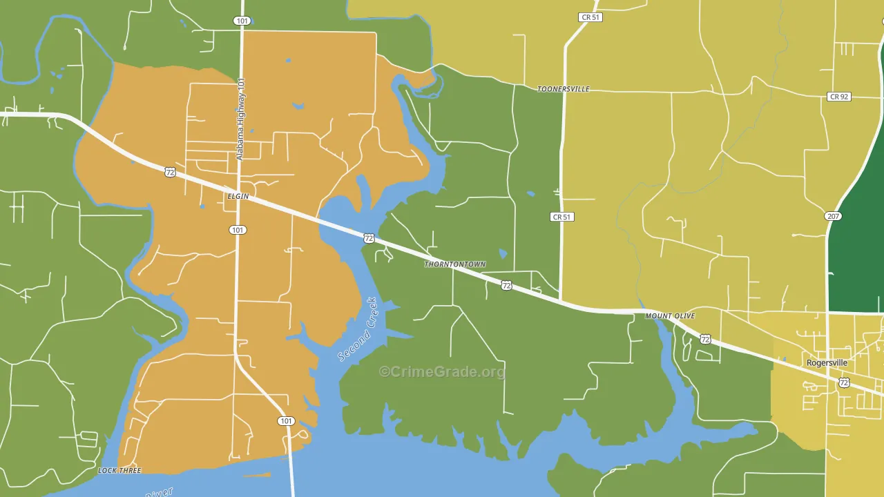 Thorntontown, AL Map of Theft Rates