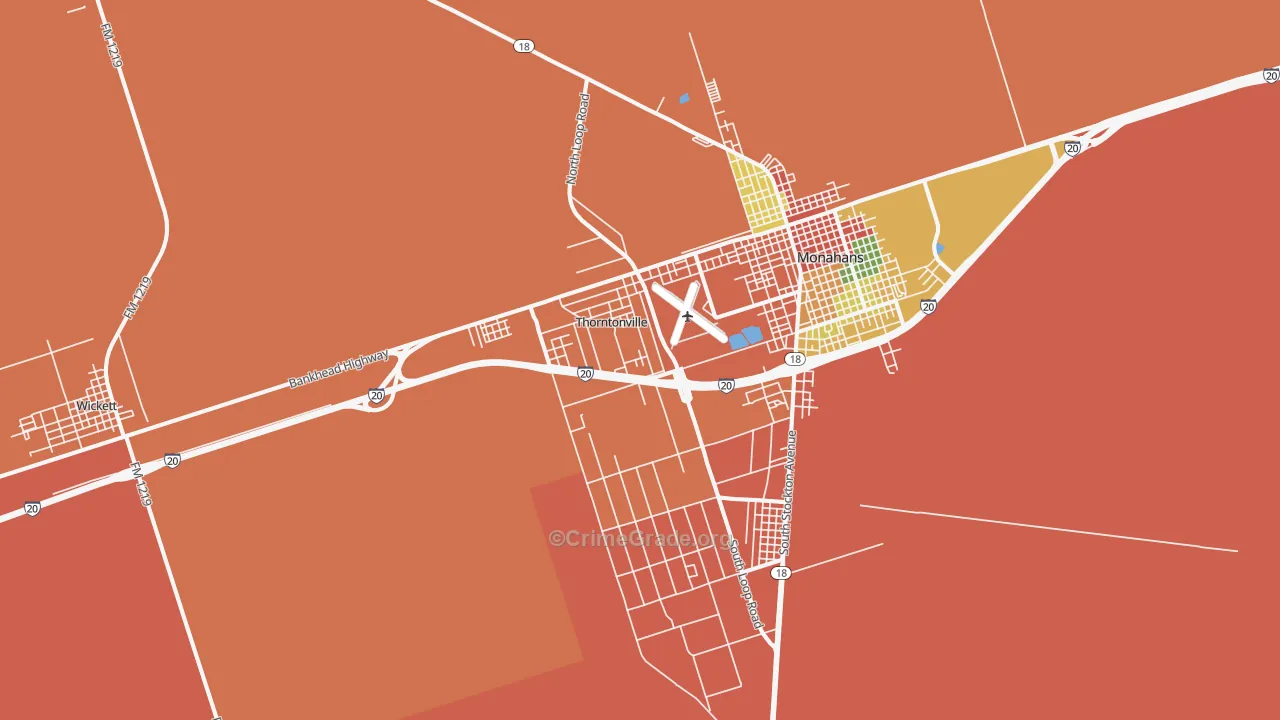 Thorntonville, TX Map of Theft Rates