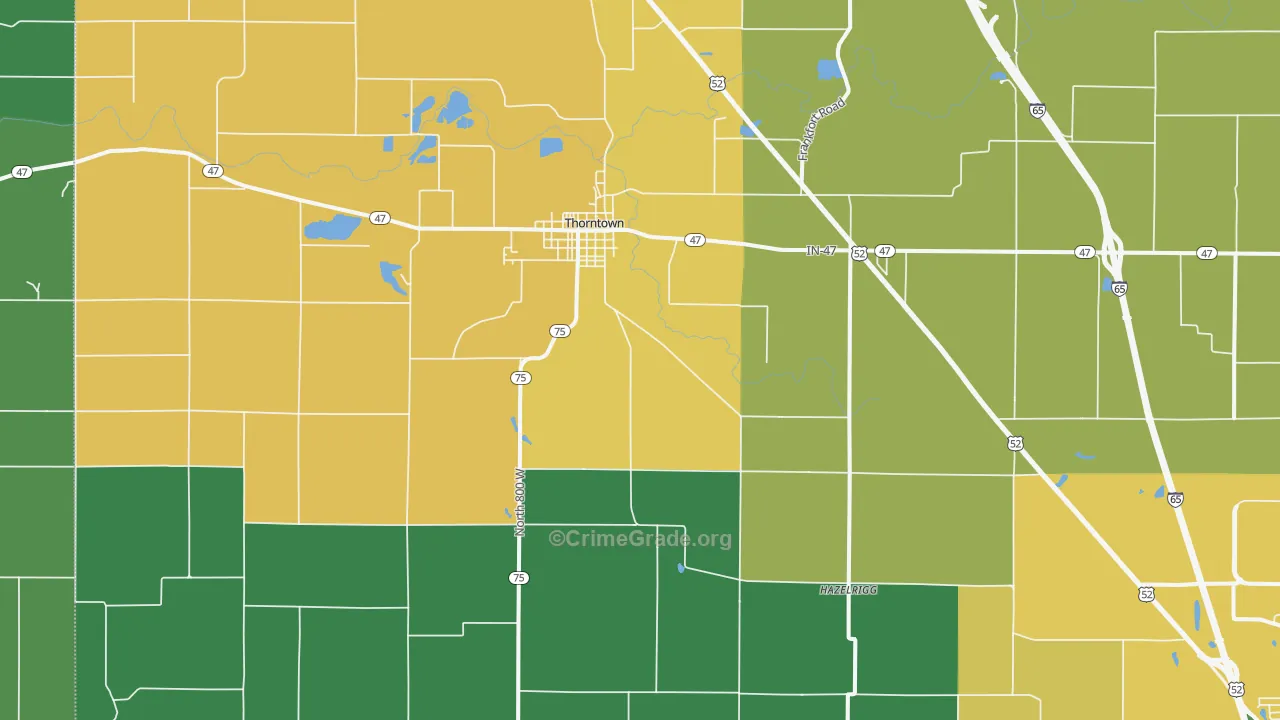 Thorntown, IN Map of Theft Rates