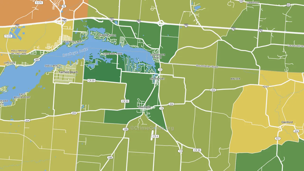 Thornville, OH Map of Theft Rates
