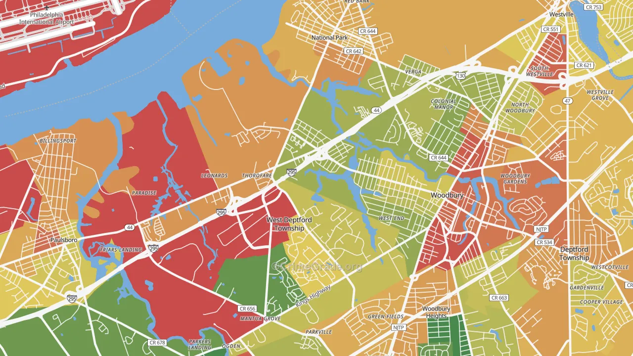 Thorofare, NJ Map of Theft Rates