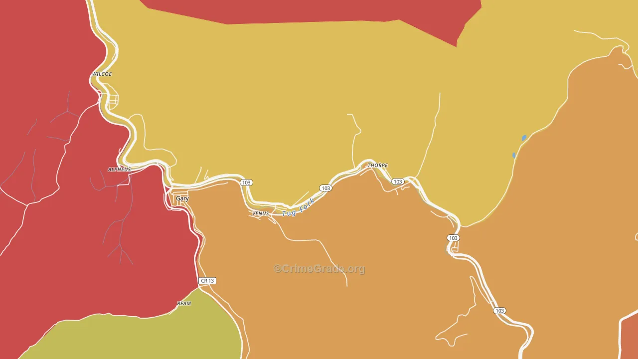 Thorpe, WV Map of Theft Rates
