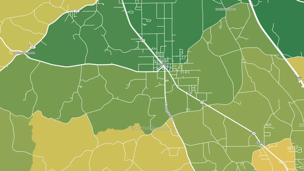 Thorsby, AL Map of Theft Rates