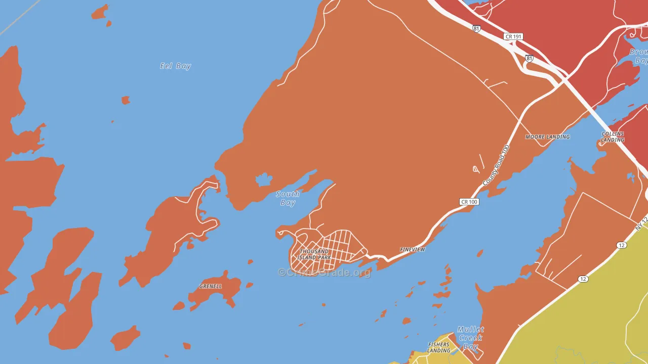 Thousand Island Park, NY Map of Theft Rates
