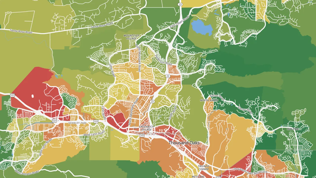 Thousand Oaks, CA Map of Theft Rates