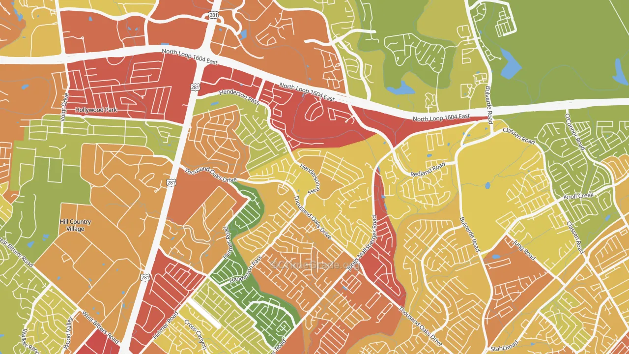 Thousand Oaks, San Antonio, TX Map of Theft Rates