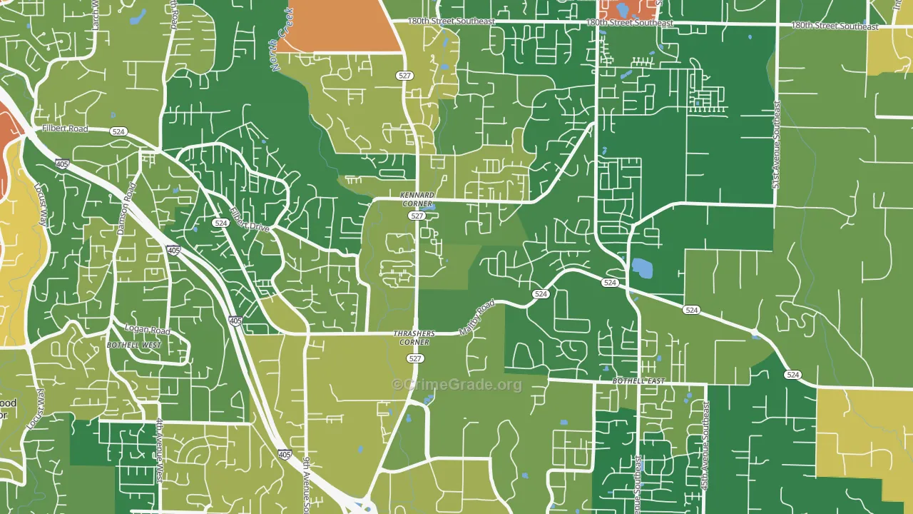 Thrasher's Corner-Red Hawk, Bothell, WA Map of Theft Rates