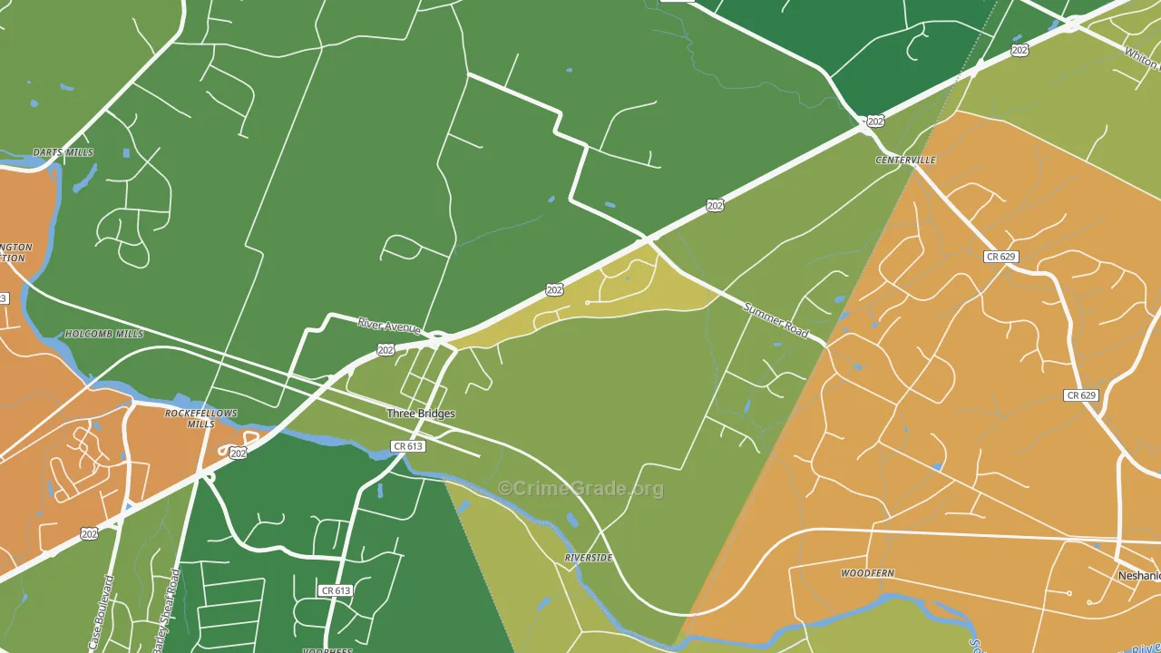 Three Bridges, NJ Map of Theft Rates