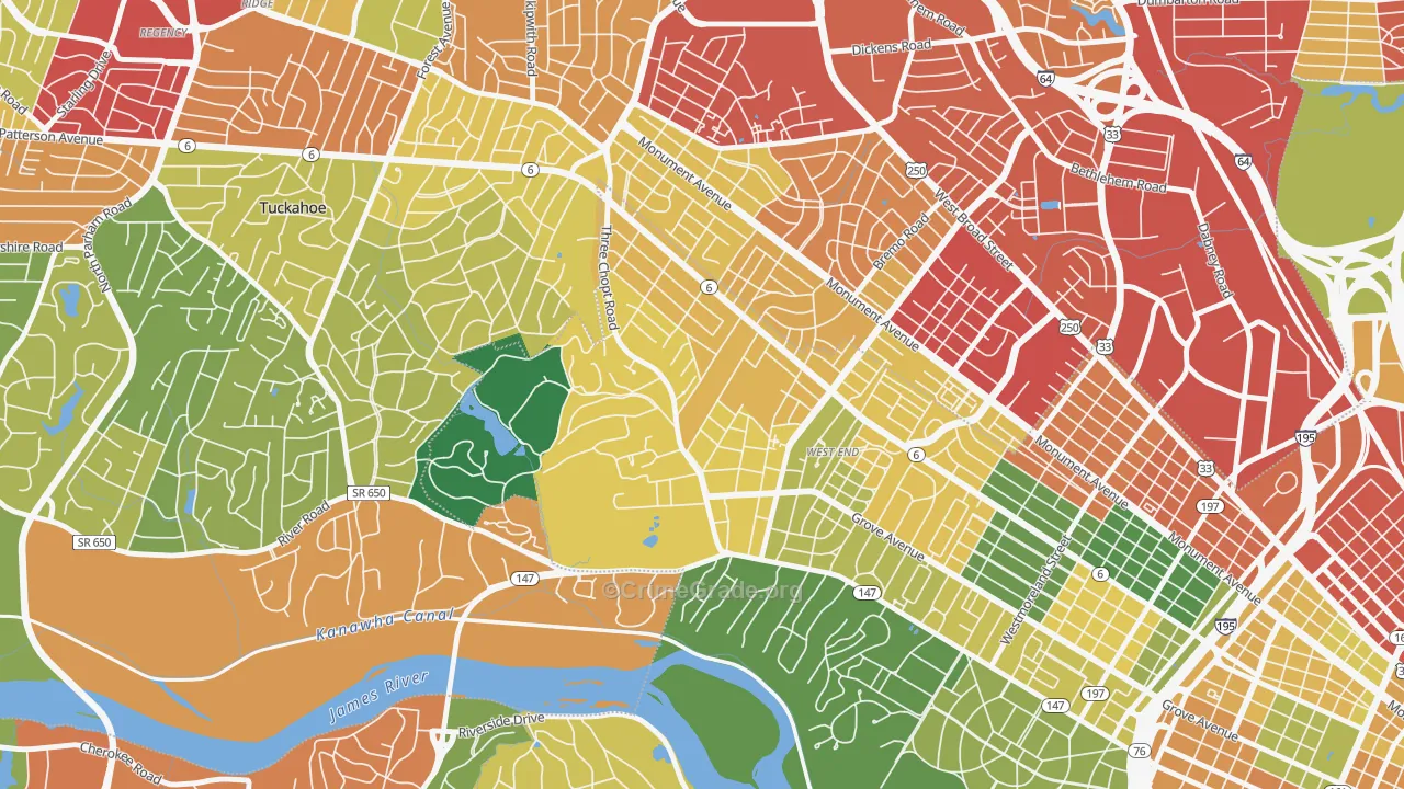 Three Chopt, Richmond, VA Map of Theft Rates