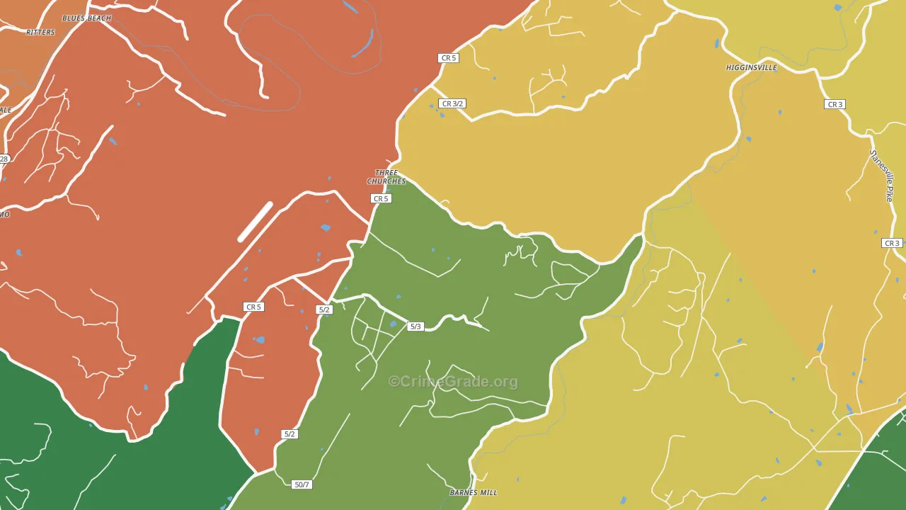 Three Churches, WV Map of Theft Rates