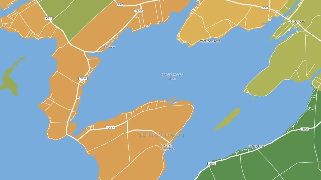 Three Mile Bay, NY Map of Theft Rates