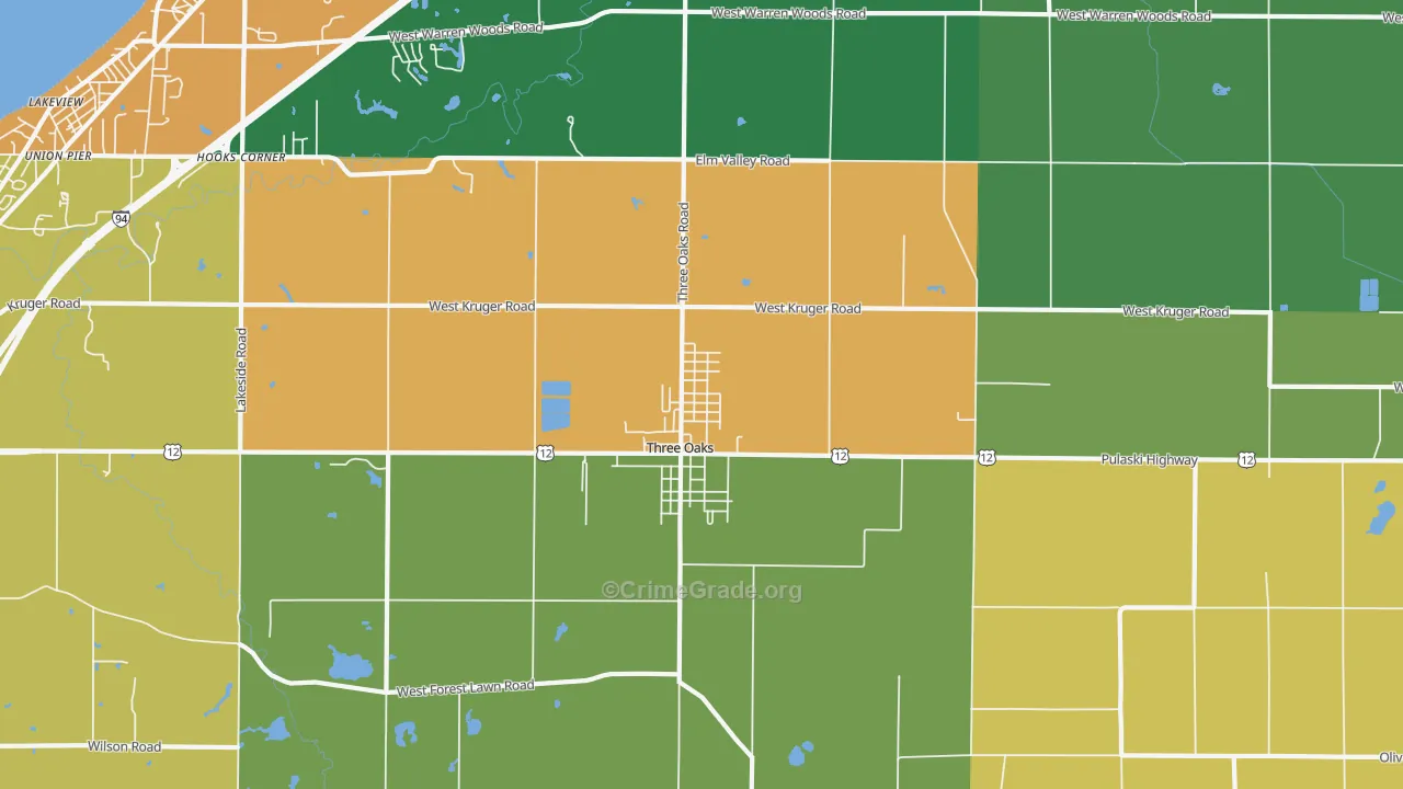 Three Oaks, MI Map of Theft Rates