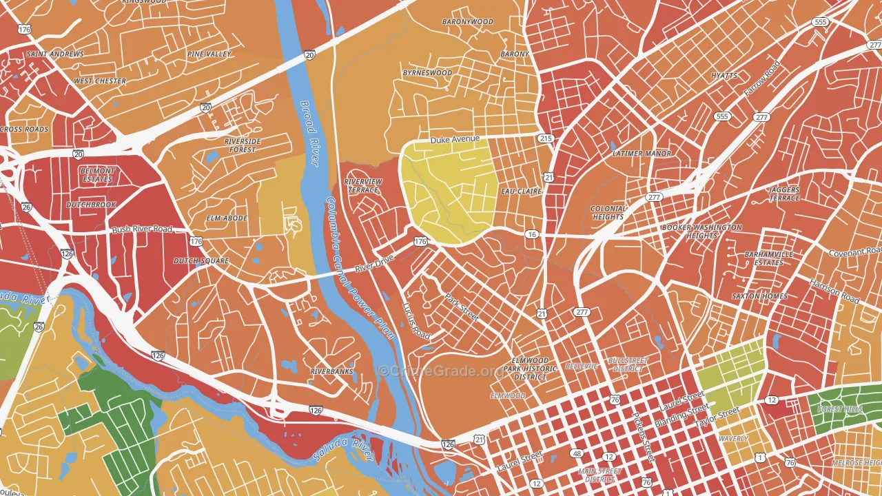 Three Points, Columbia, SC Map of Theft Rates