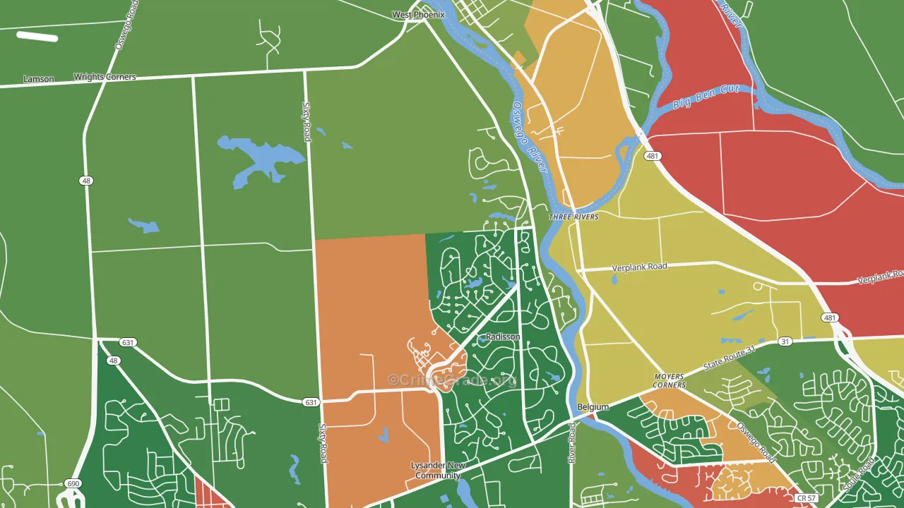 Three Rivers, NY Map of Theft Rates