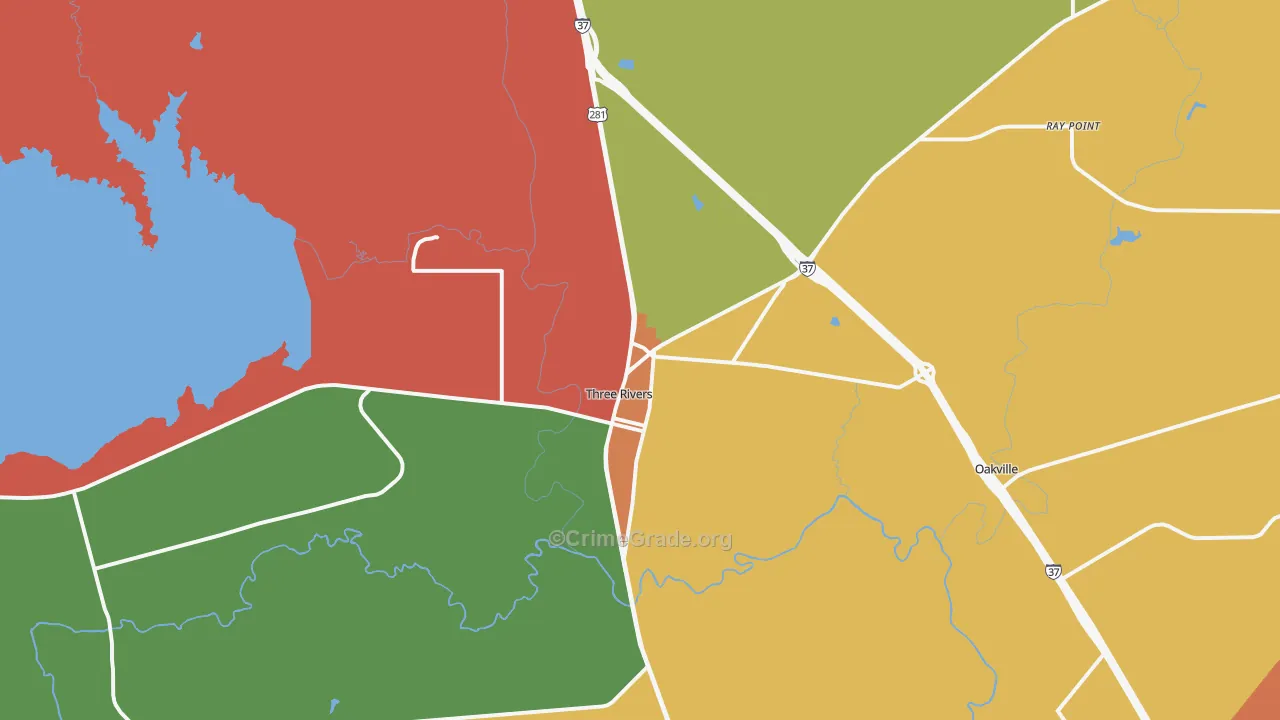 Three Rivers, TX Map of Theft Rates