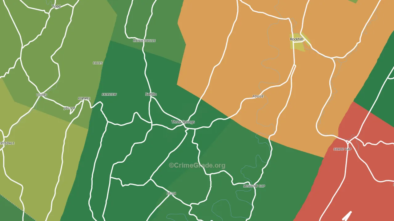 Three Springs, PA Map of Theft Rates