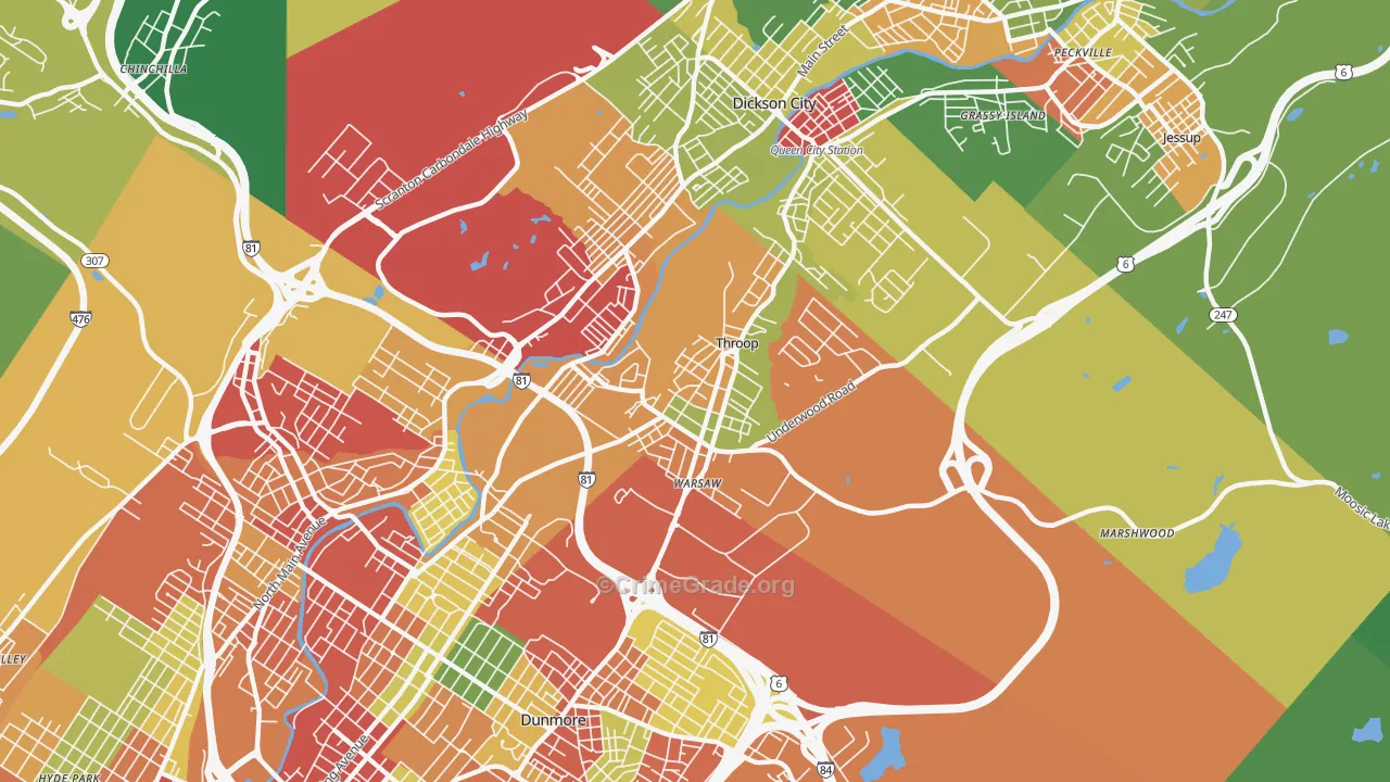 Throop, PA Map of Theft Rates