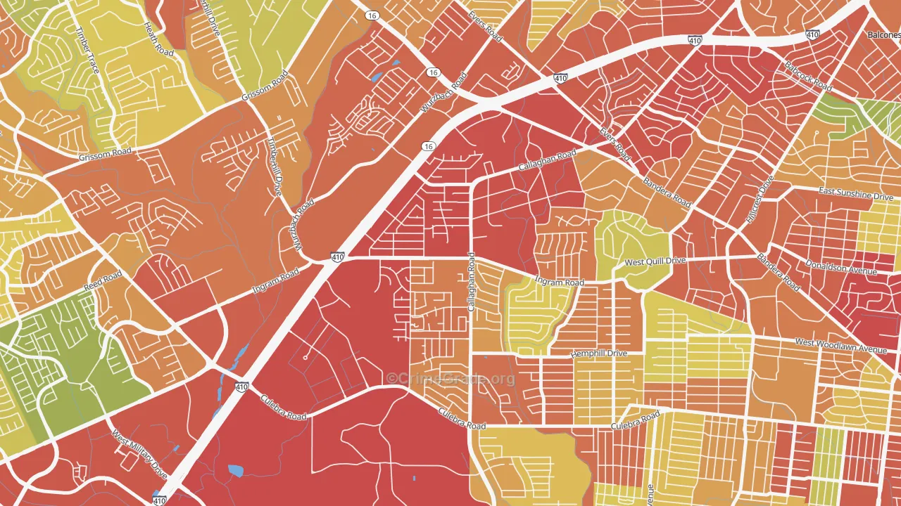 Thunderbird Hills, San Antonio, TX Map of Theft Rates