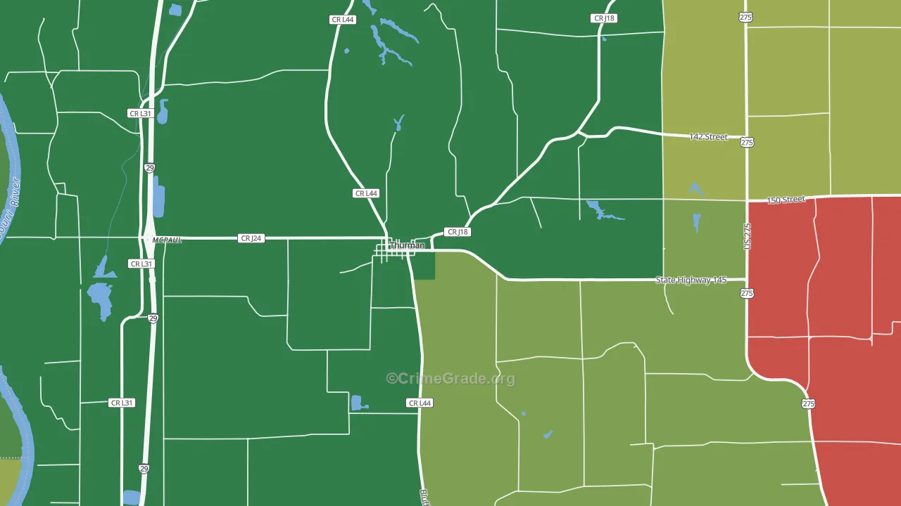 Thurman, IA Map of Theft Rates