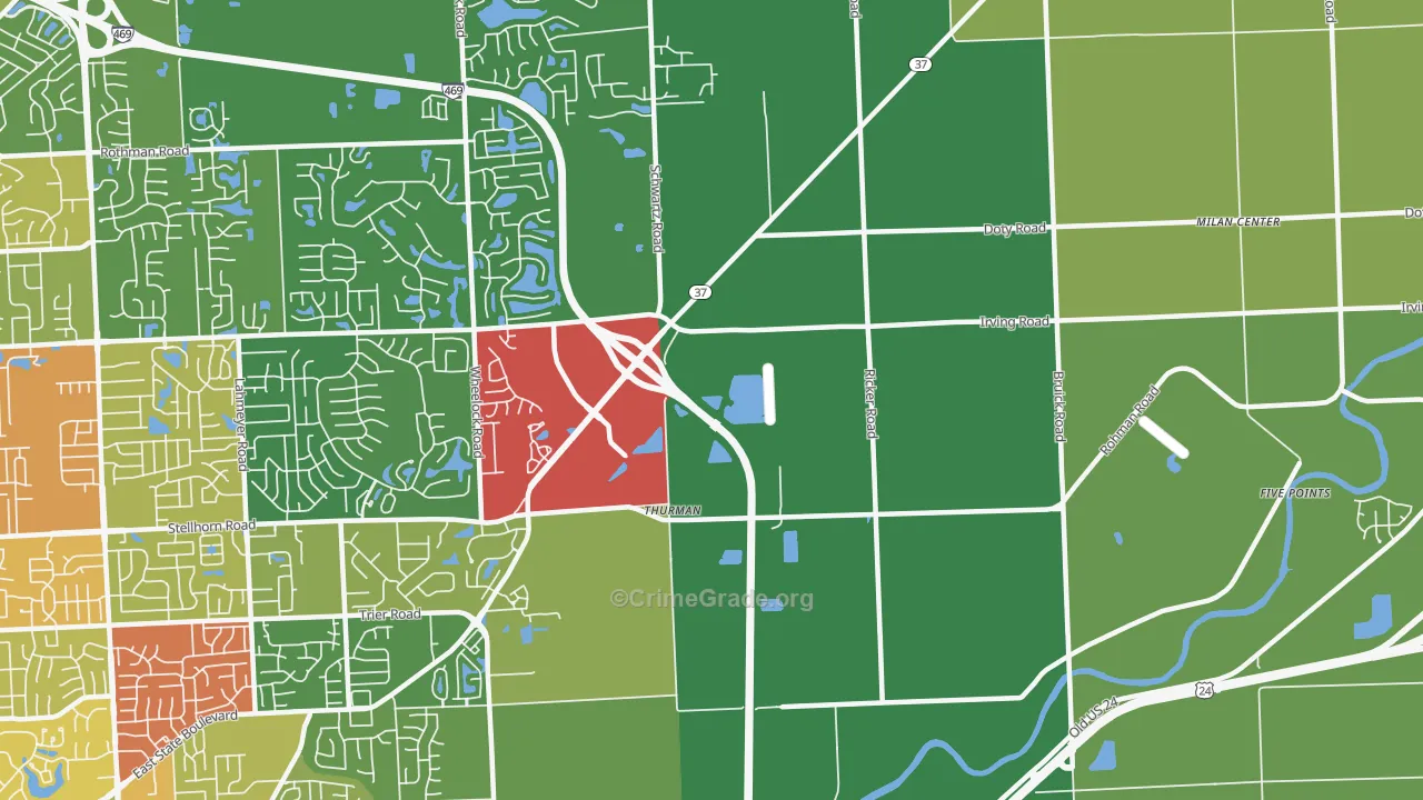 Thurman, IN Map of Theft Rates