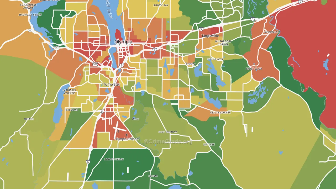 Thurston County, WA Map of Theft Rates