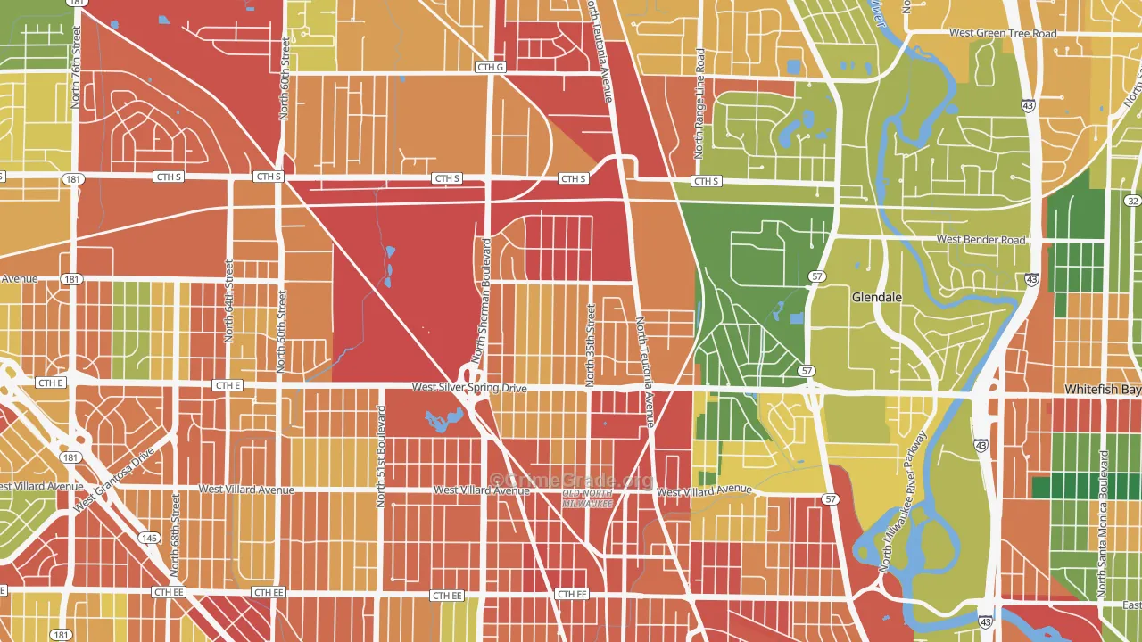 Thurston Woods, Milwaukee, WI Map of Theft Rates