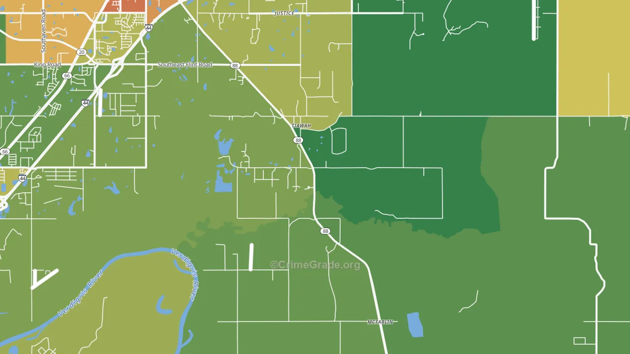 Tiawah, OK Map of Theft Rates