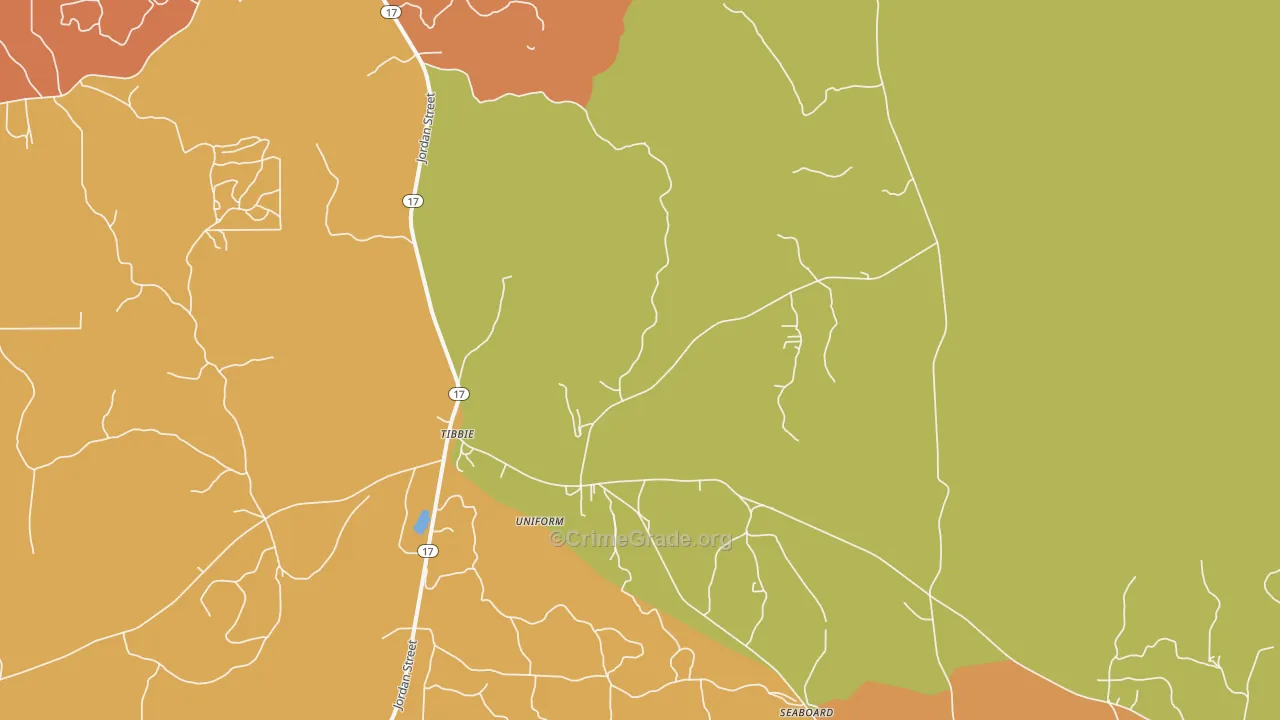 Tibbie, AL Map of Theft Rates