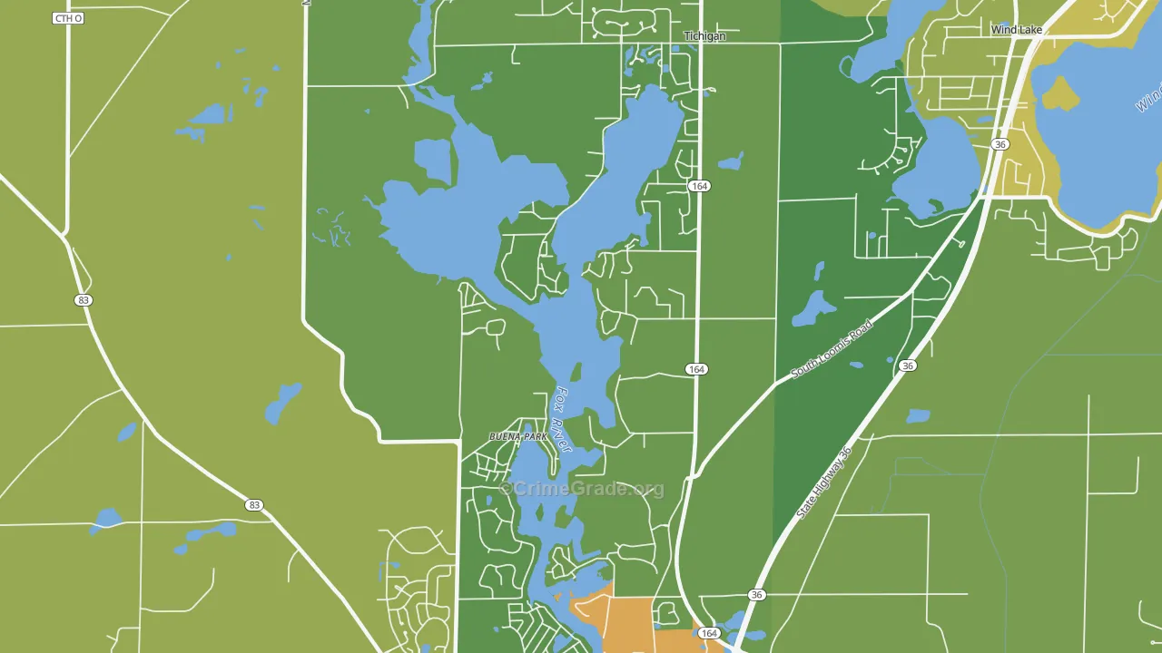 Tichigan, WI Map of Theft Rates