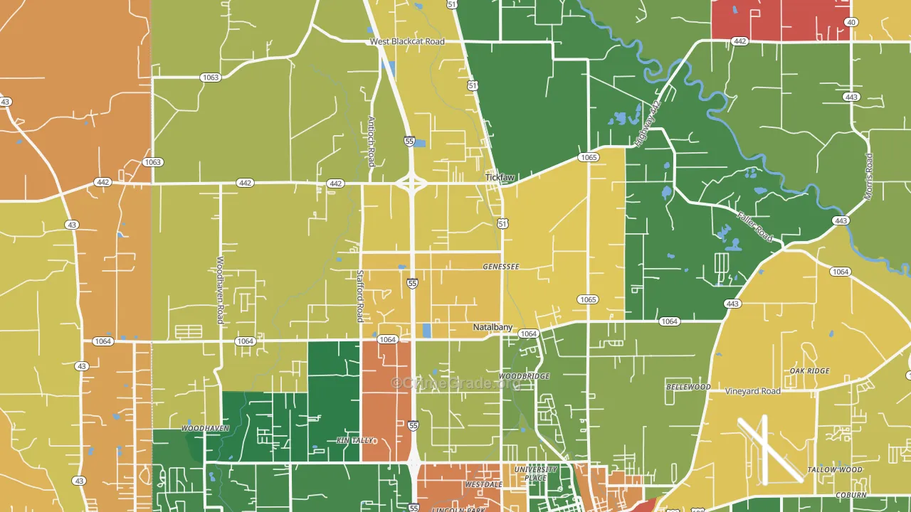 Tickfaw, LA Map of Theft Rates