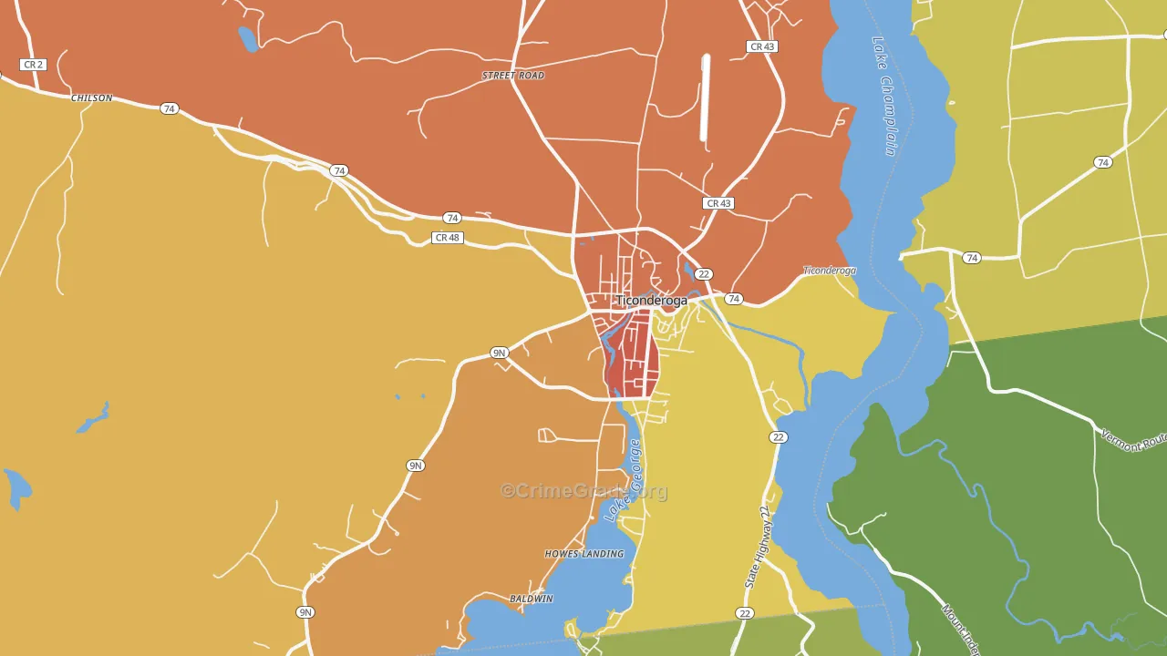 Ticonderoga, NY Map of Theft Rates