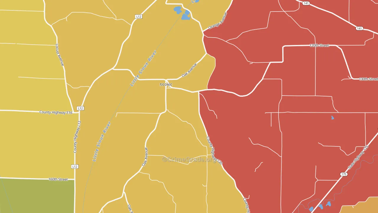 Ticonic, IA Map of Theft Rates